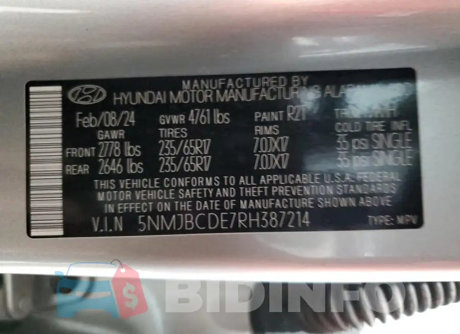 5NMJBCDE7RH387214 Photo# 14