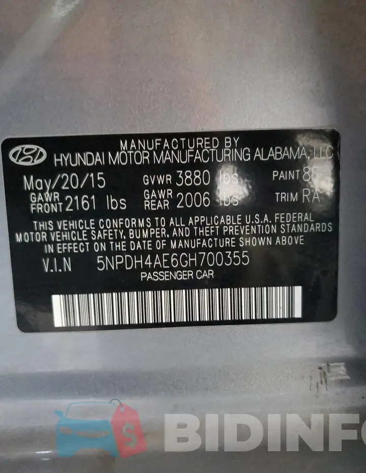5NPDH4AE6GH700355 Photo# 13