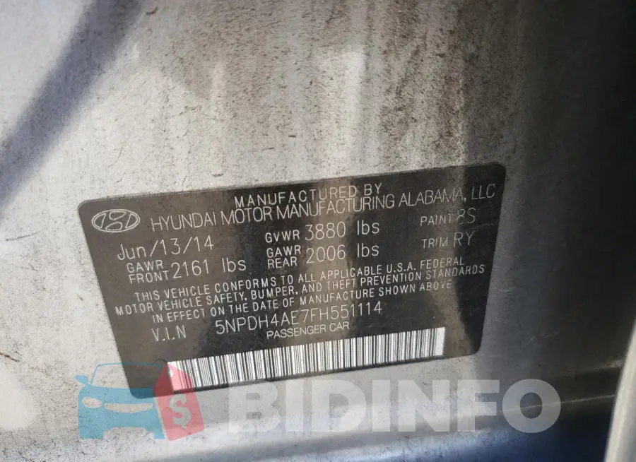 5NPDH4AE7FH551114 Photo# 12