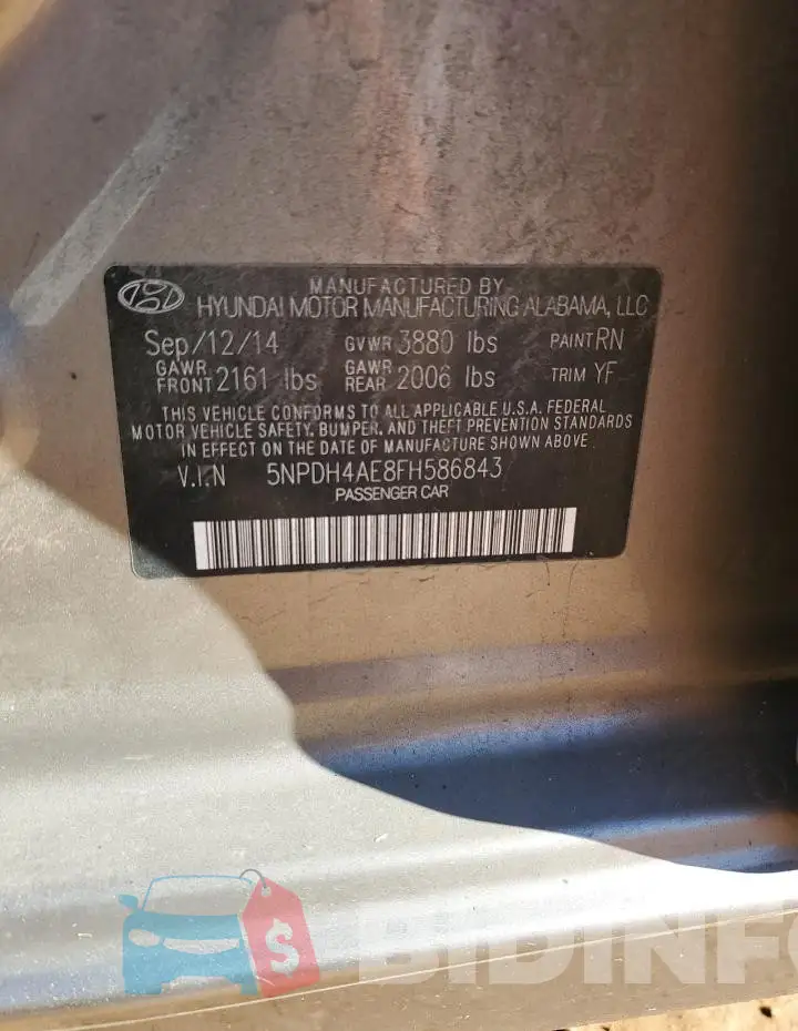 5NPDH4AE8FH586843 Photo# 13