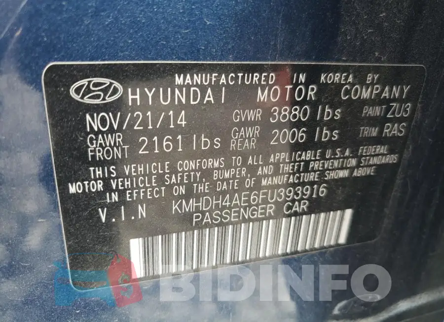 KMHDH4AE6FU393916 Photo# 12