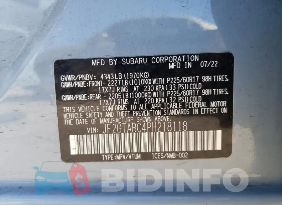 JF2GTABC4PH218118 Photo# 13