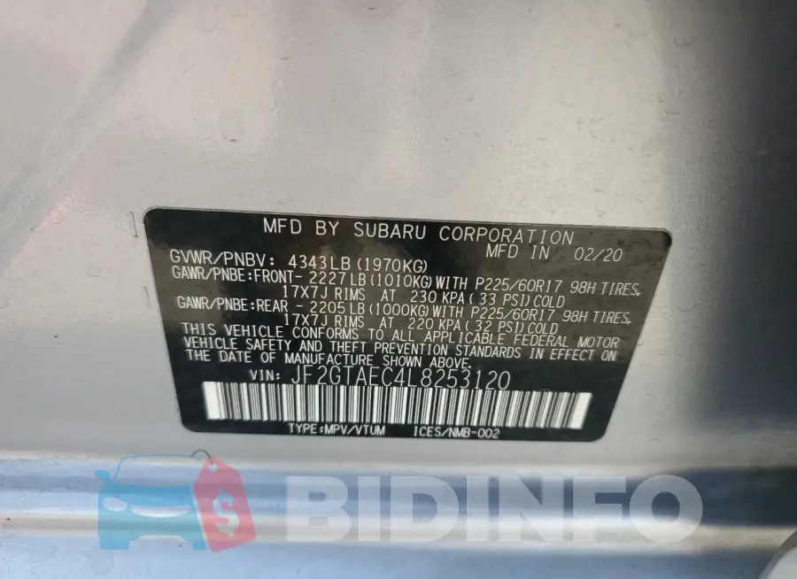 JF2GTAEC4L8253120 Photo# 13
