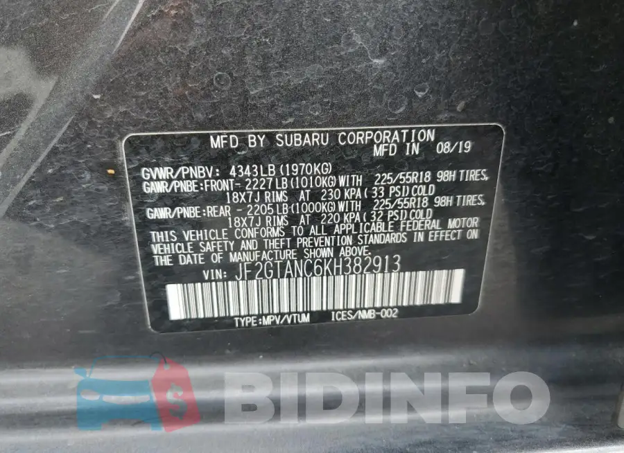 JF2GTANC6KH382913 Photo# 13