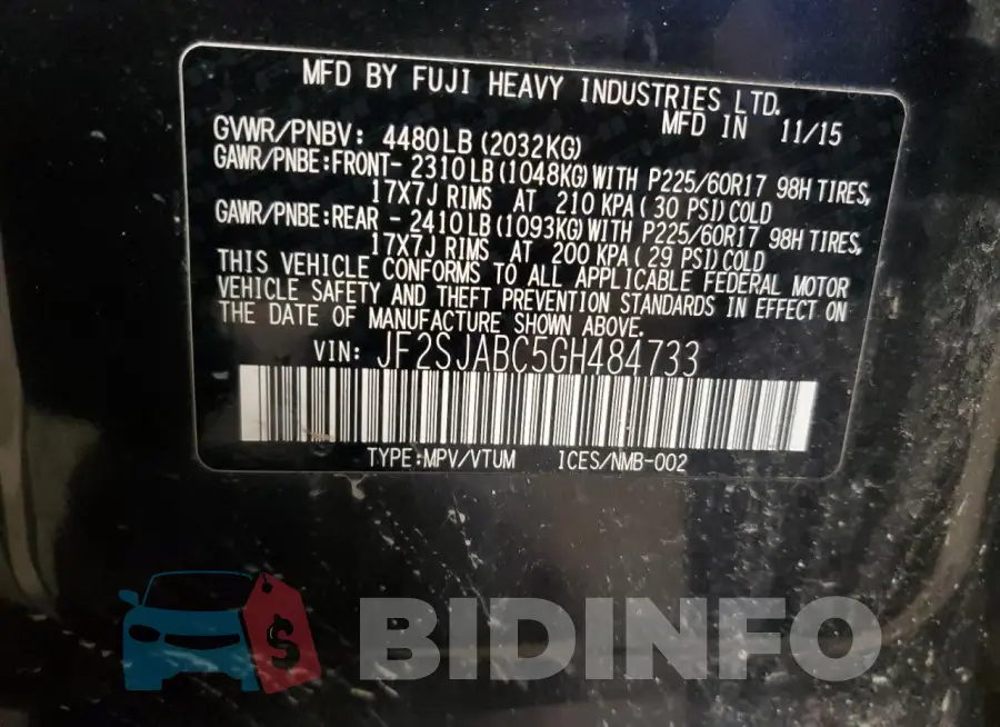 JF2SJABC5GH484733 Photo# 13
