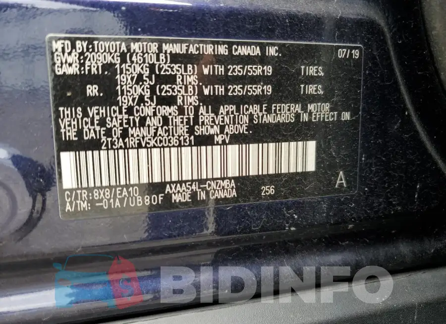 2T3A1RFV5KC036131 Photo# 13