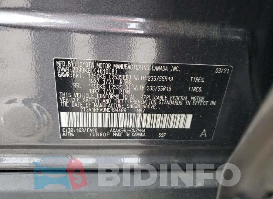 2T3A1RFV9MC194488 Photo# 13