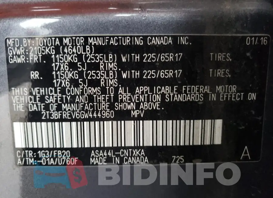 2T3BFREV6GW444960 Photo# 13