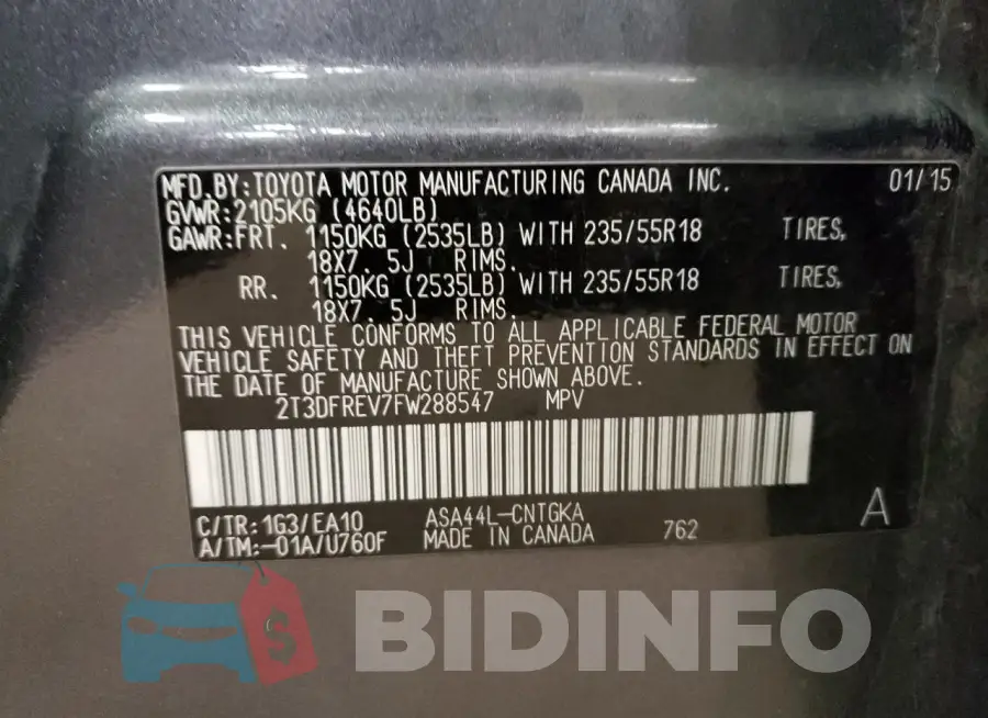 2T3DFREV7FW288547 Photo# 14