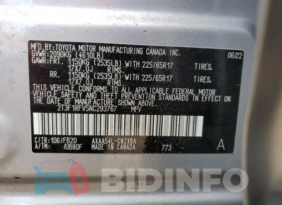 2T3F1RFV5NC293767 Photo# 14