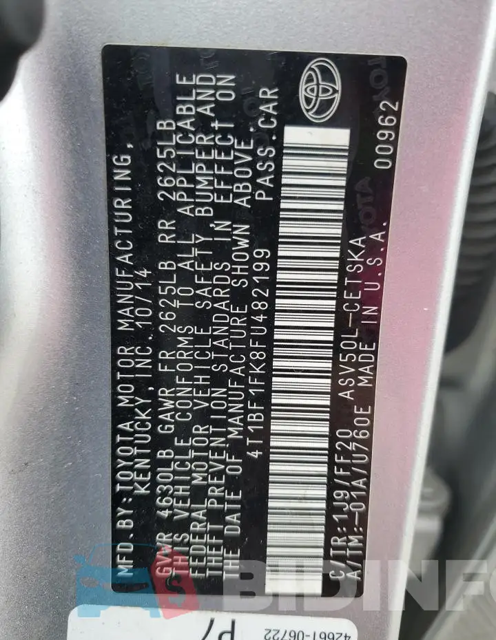 4T1BF1FK8FU482199 Photo# 12