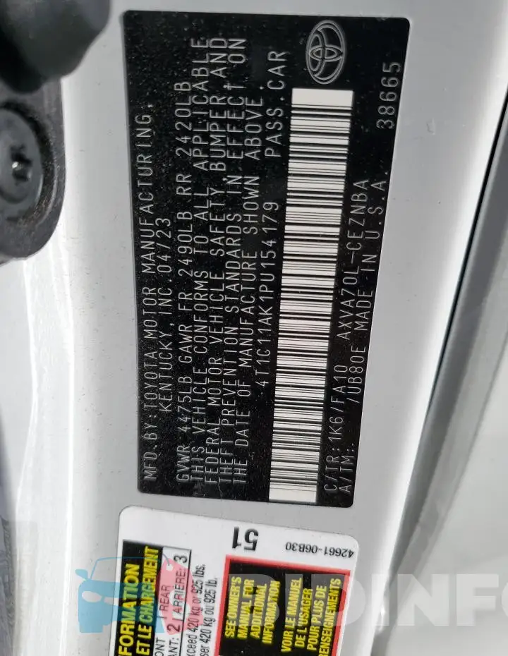 4T1C11AK1PU154179 Photo# 13