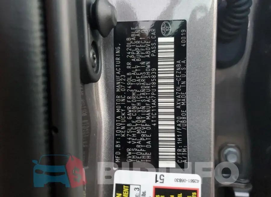 4T1C11AK7PU185839 Photo# 13