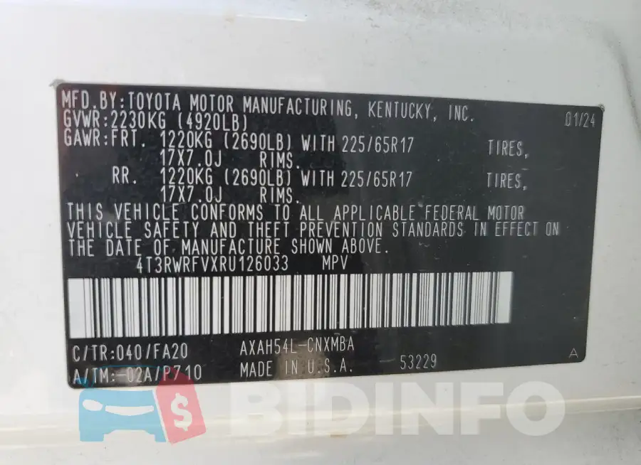 4T3RWRFVXRU126033 Photo# 13