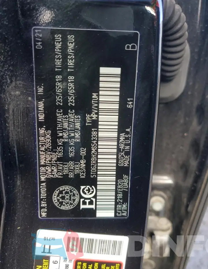 5TDGZRBH2MS543381 Photo# 13
