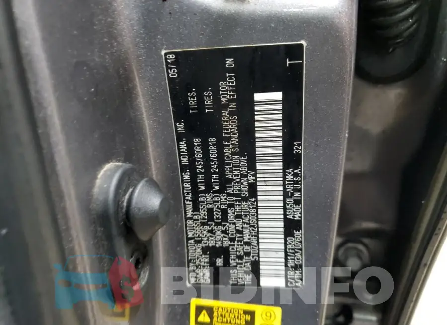 5TDZARFH2JS038124 Photo# 14