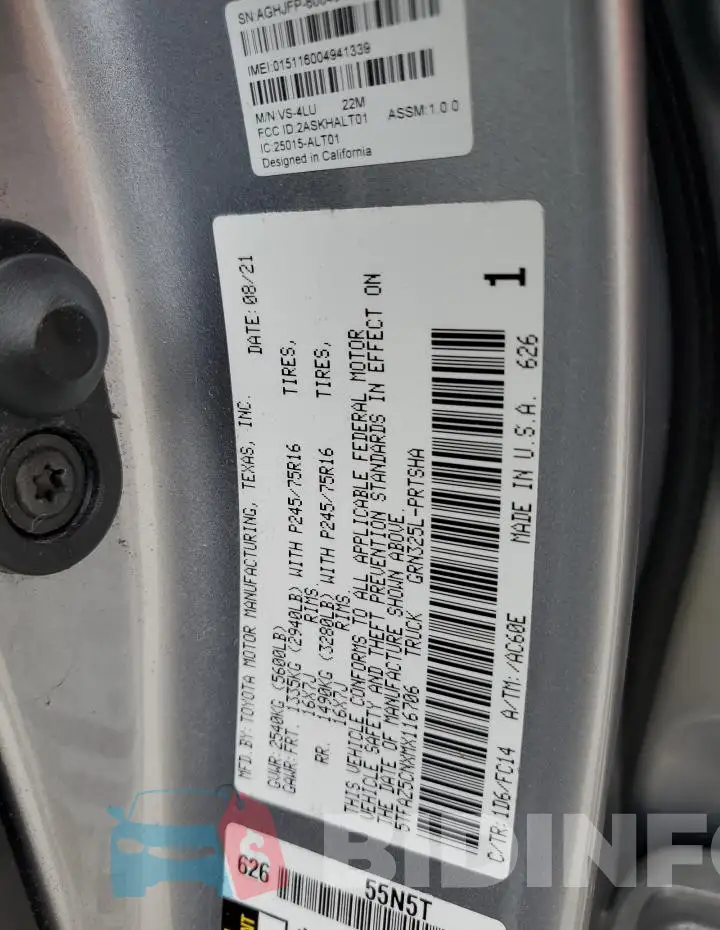 5TFAZ5CNXMX116706 Photo# 12