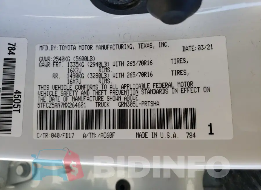 5TFCZ5AN7MX264601 Photo# 12