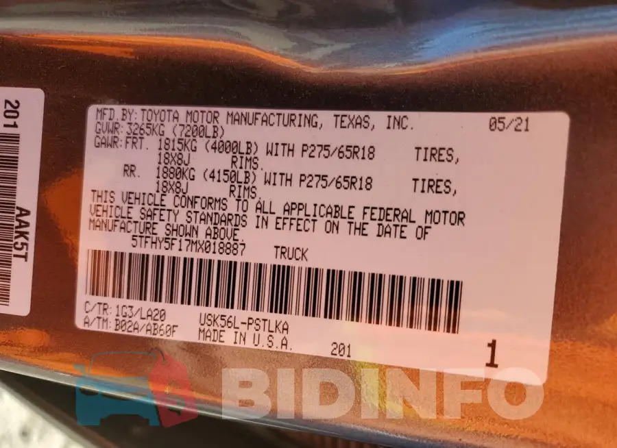 5TFHY5F17MX018887 Photo# 12