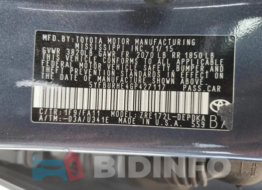 5YFBURHE4GP427117 Photo# 13