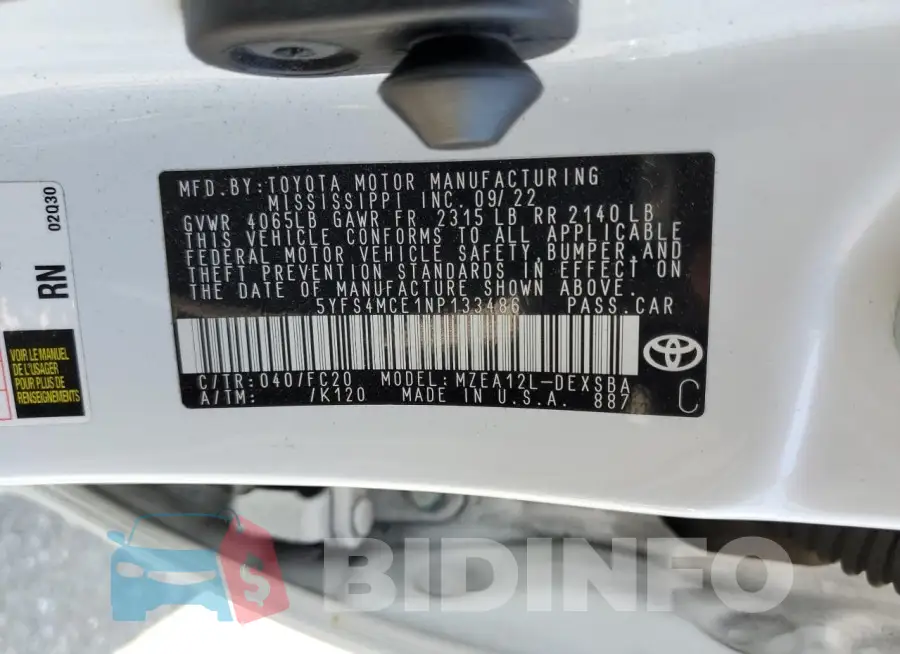 5YFS4MCE1NP133486 Photo# 12