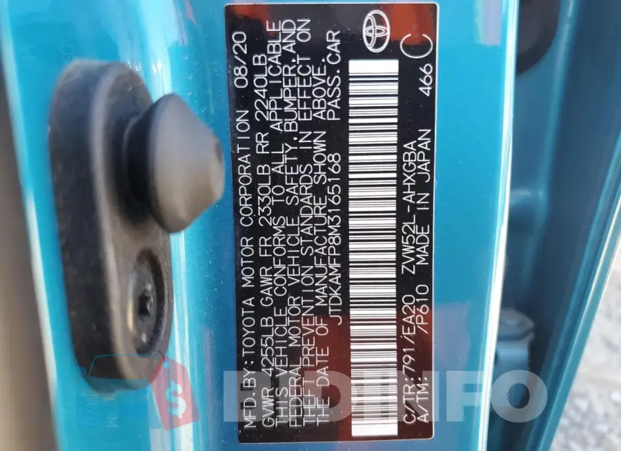 JTDKAMFP8M3165168 Photo# 13