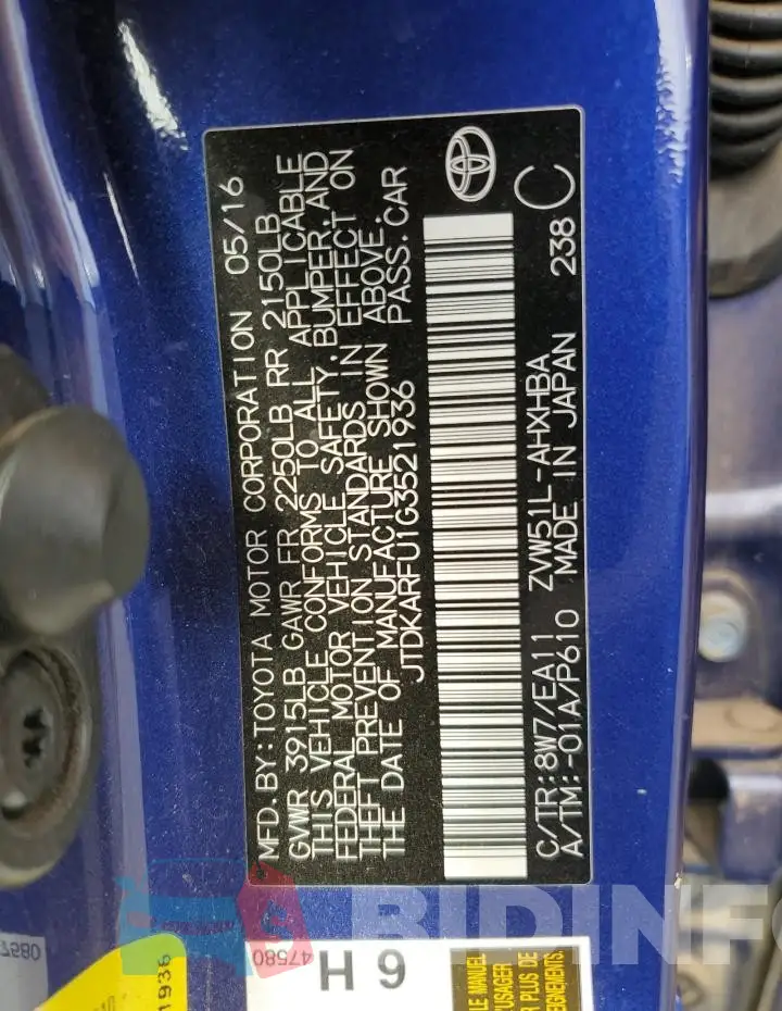 JTDKARFU1G3521936 Photo# 13