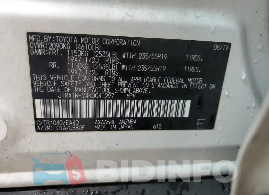 JTMA1RFV4KD041297 Photo# 14