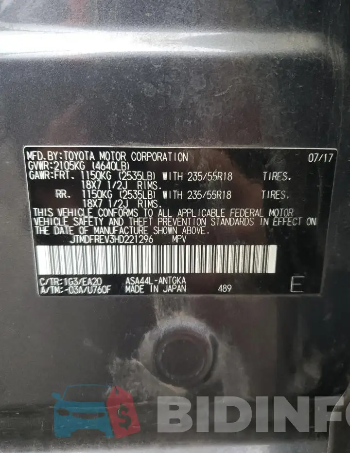 JTMDFREV3HD221296 Photo# 13