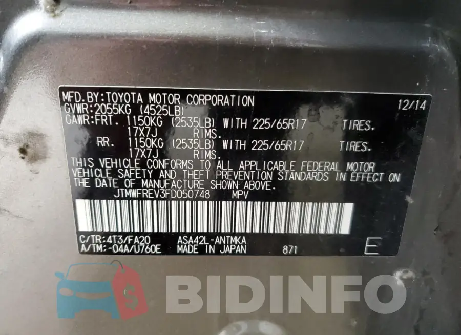 JTMWFREV3FD050748 Photo# 14