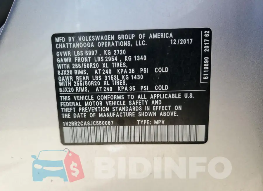 1V2RR2CA8JC550087 Photo# 13