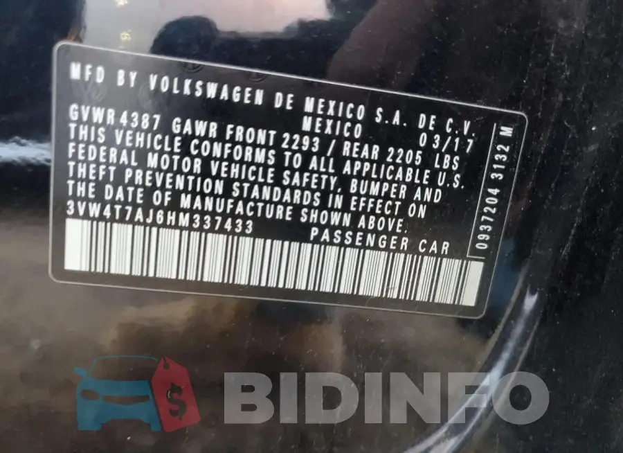 3VW4T7AJ6HM337433 Photo# 12