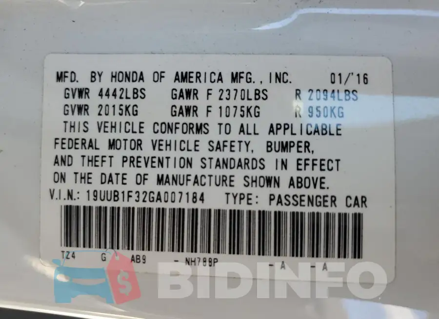 19UUB1F32GA007184 Photo# 12
