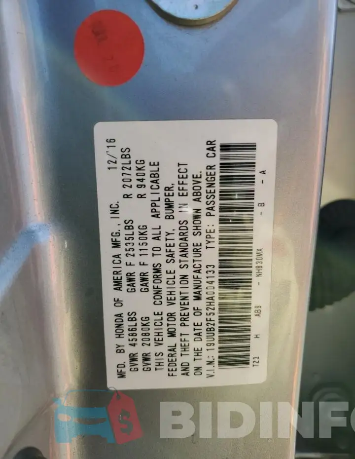 19UUB2F52HA004133 Photo# 13
