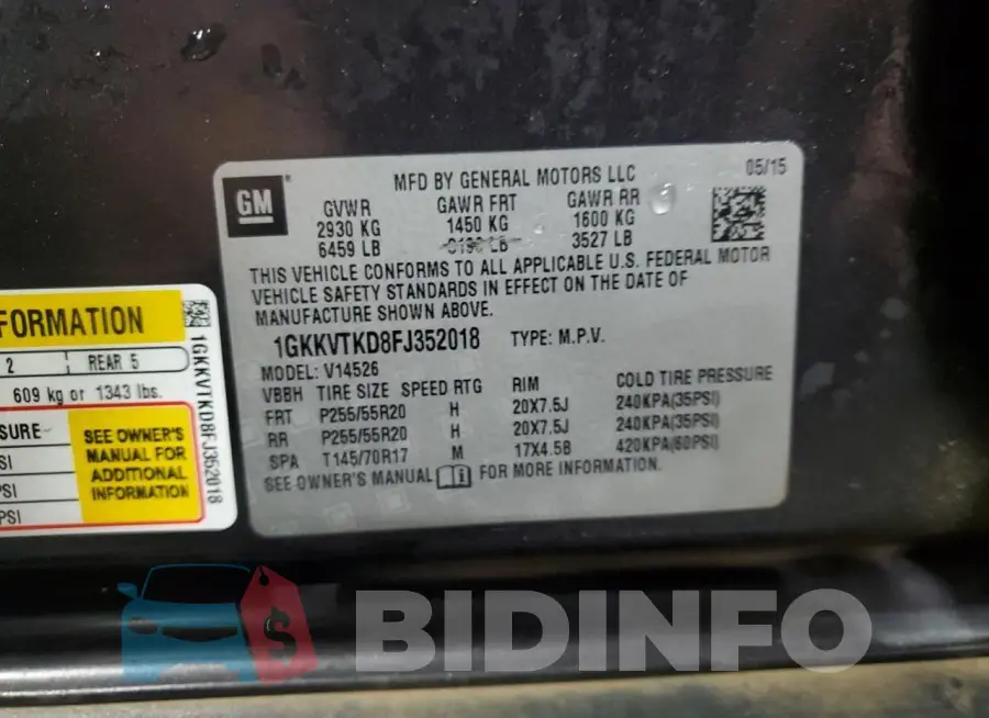 1GKKVTKD8FJ352018 Photo# 13