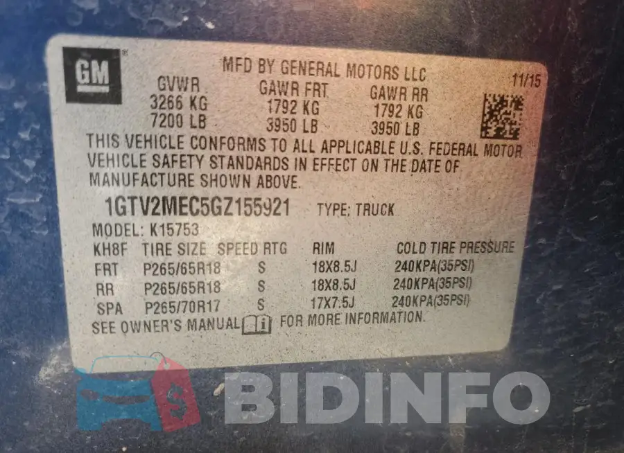 1GTV2MEC5GZ155921 Photo# 12