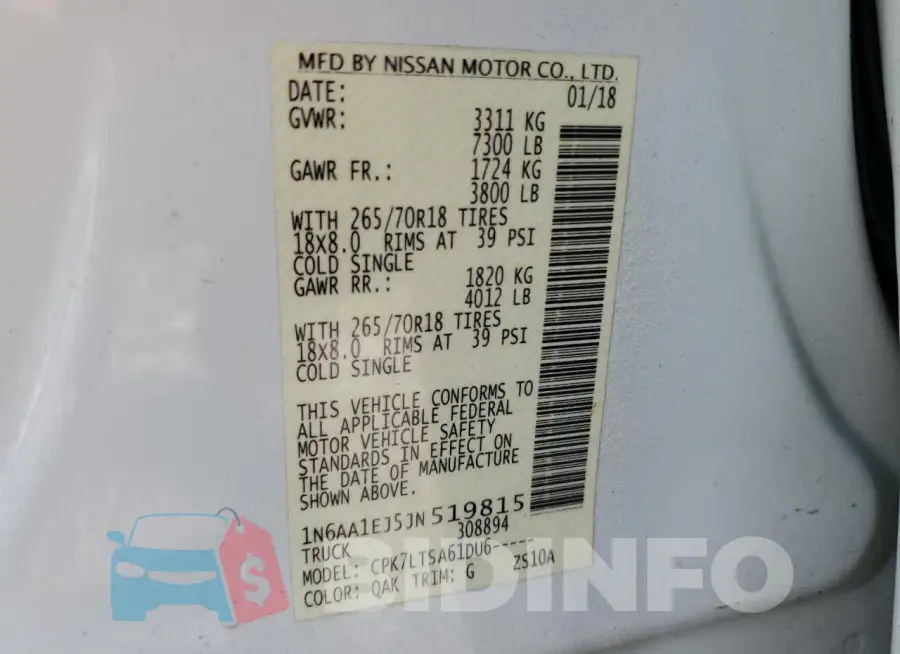 1N6AA1EJ5JN519815 Photo# 13