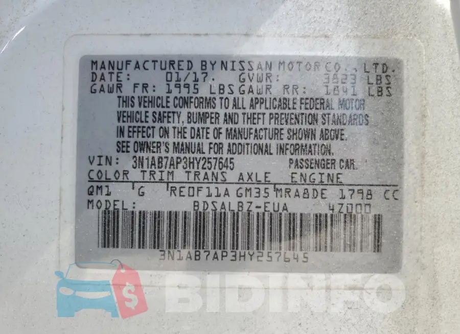 3N1AB7AP3HY257645 Photo# 12