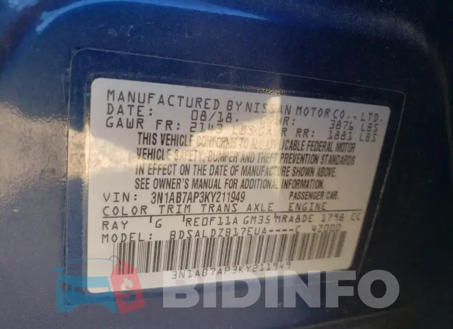 3N1AB7AP3KY211949 Photo# 12