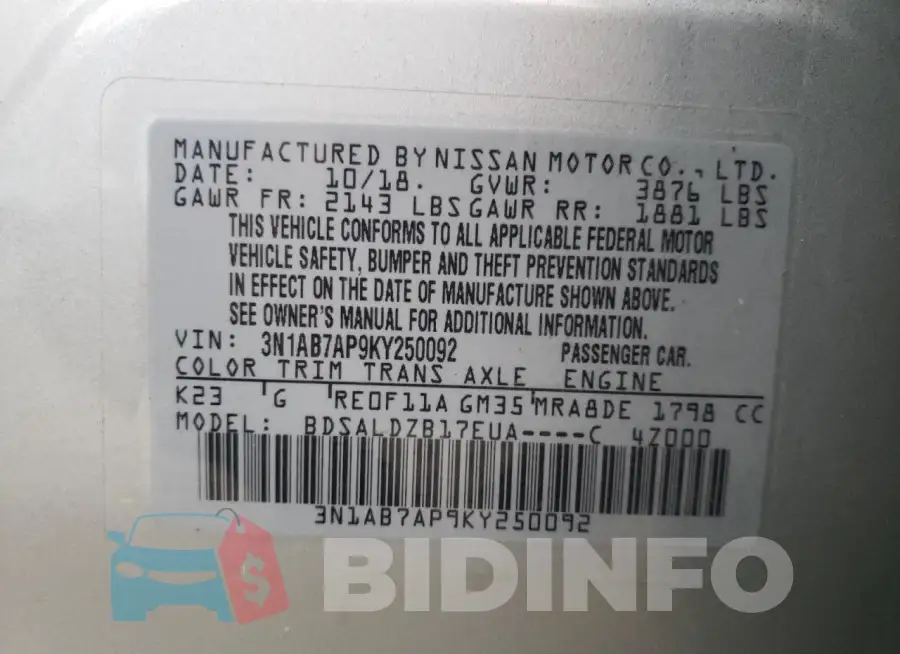 3N1AB7AP9KY250092 Photo# 12