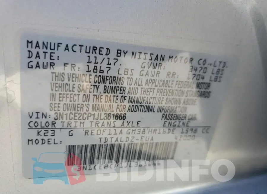 3N1CE2CP1JL361666 Photo# 12