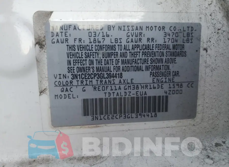 3N1CE2CP3GL394418 Photo# 12