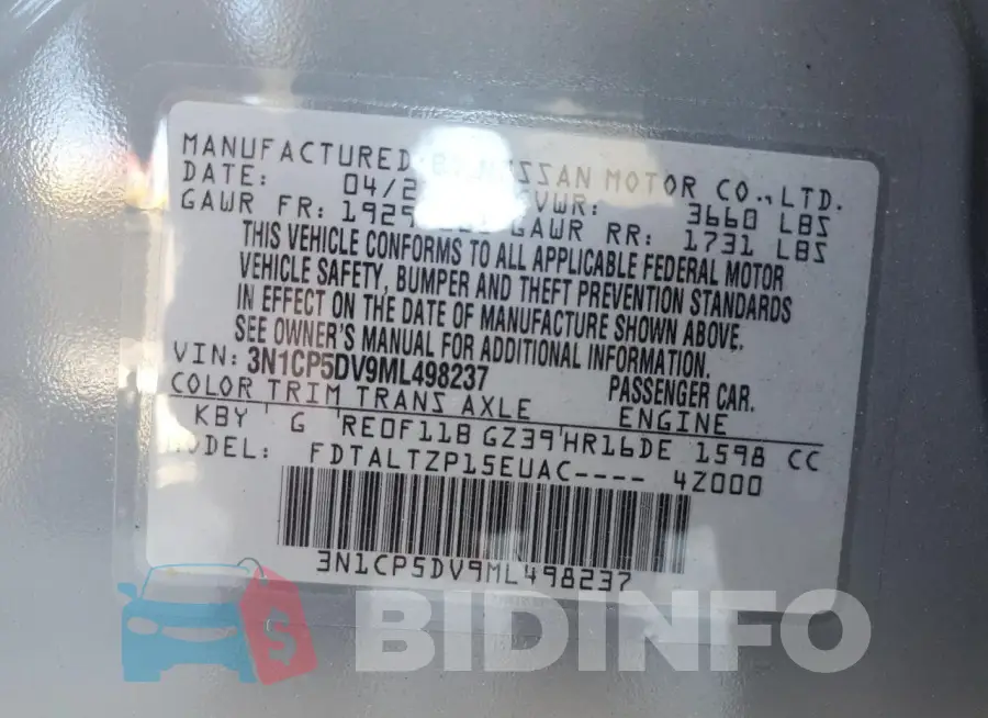 3N1CP5DV9ML498237 Photo# 13