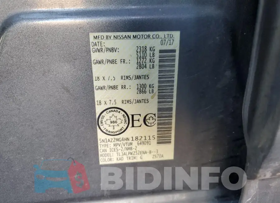 5N1AZ2MG4HN182115 Photo# 14