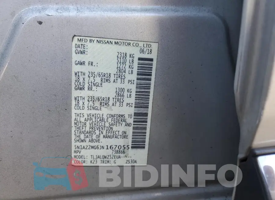 5N1AZ2MG6JN167055 Photo# 14