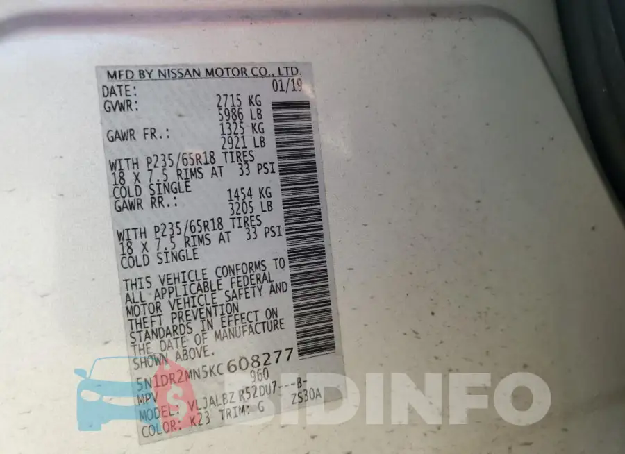 5N1DR2MN5KC608277 Photo# 12
