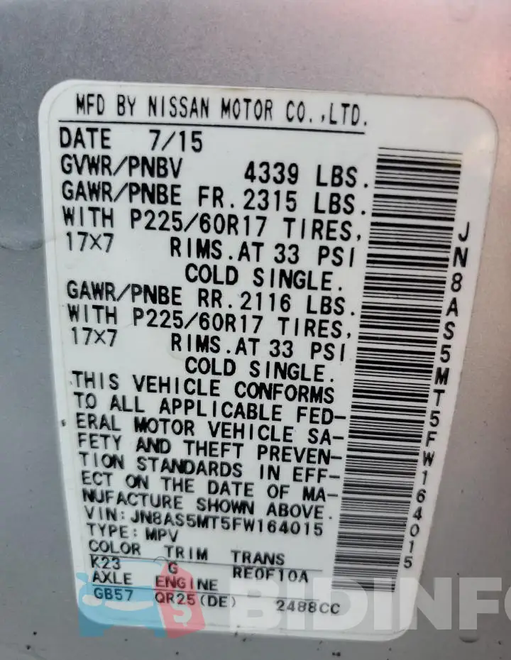 JN8AS5MT5FW164015 Photo# 13