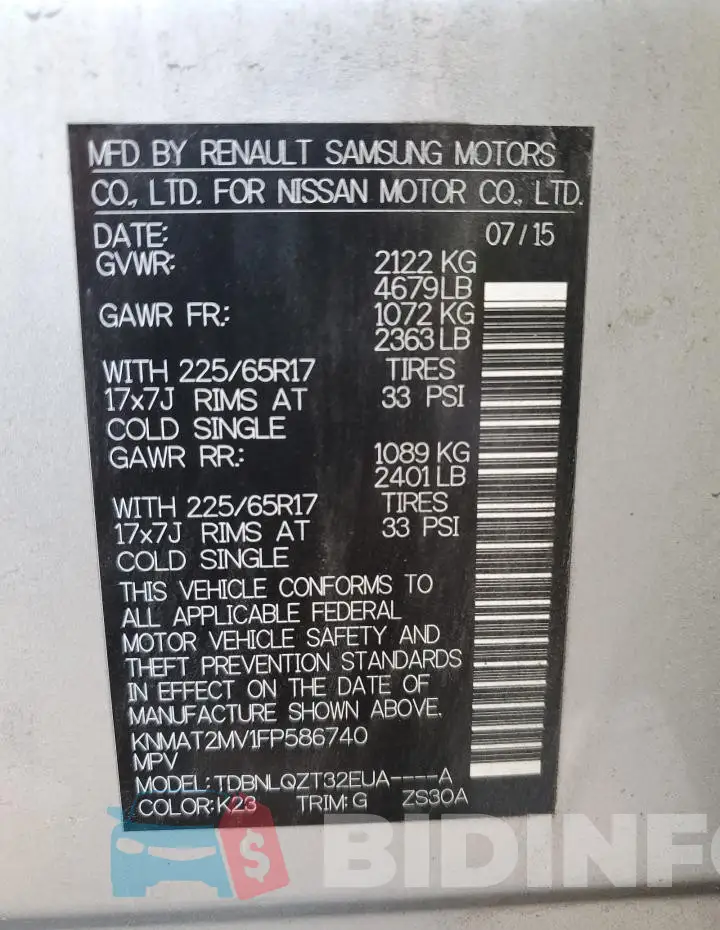 KNMAT2MV1FP586740 Photo# 13