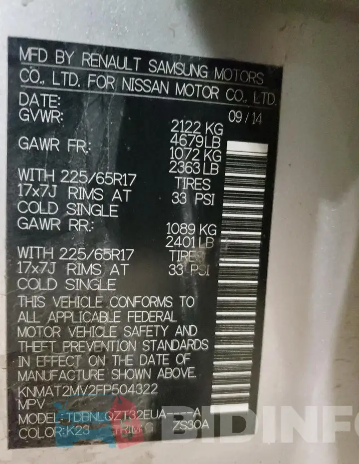 KNMAT2MV2FP504322 Photo# 13
