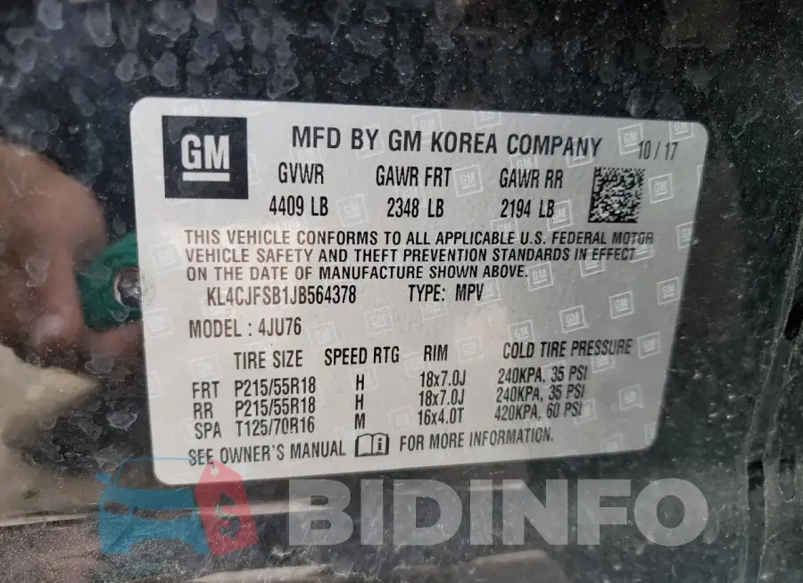 KL4CJFSB1JB564378 Photo# 13